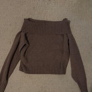 Brown off the shoulder fold over sweater